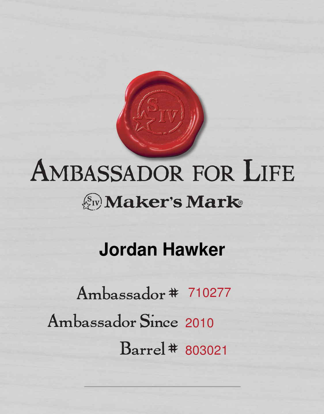 Image of Maker's Mark Ambassador Card